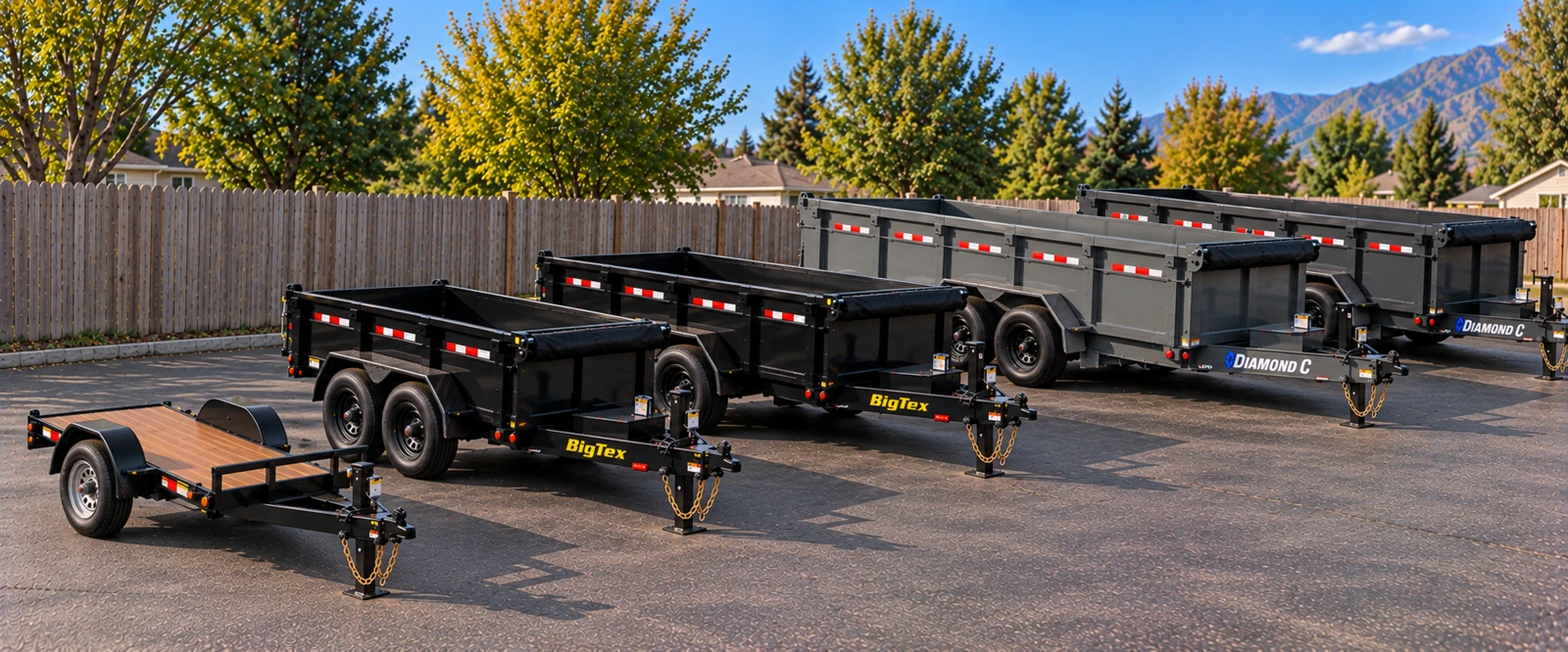 Gritmoor dump trailer fleet parked together on asphalt